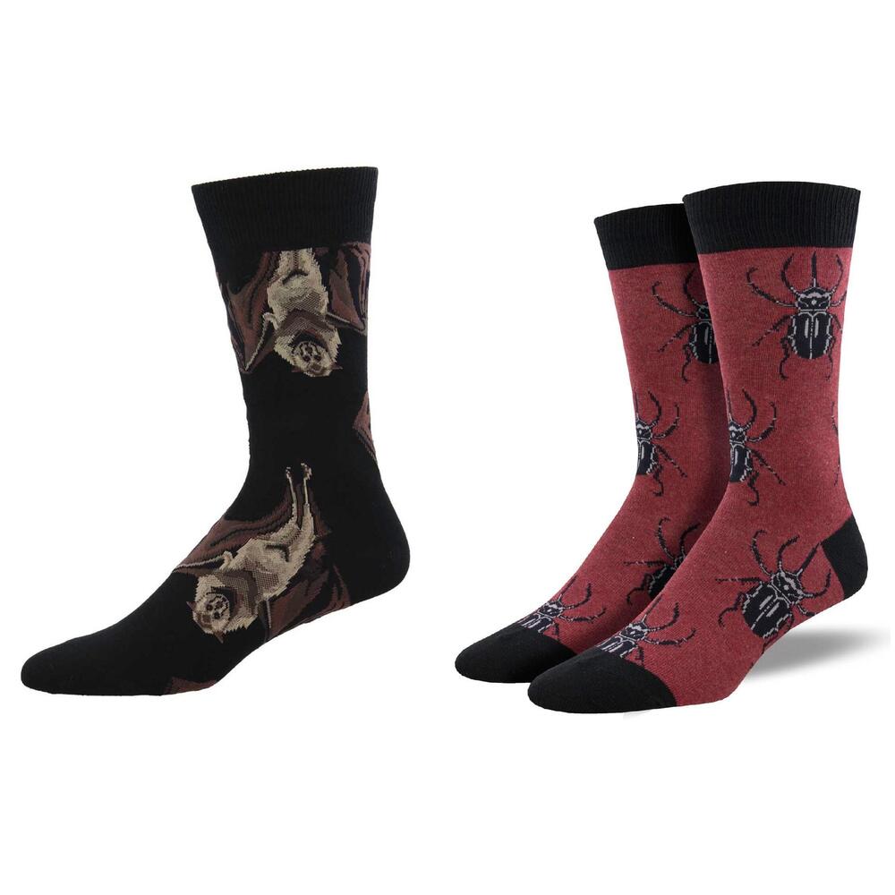 NEW SOCKSMITH men's beetle mania & going batty socks - set of 2 pair in multi